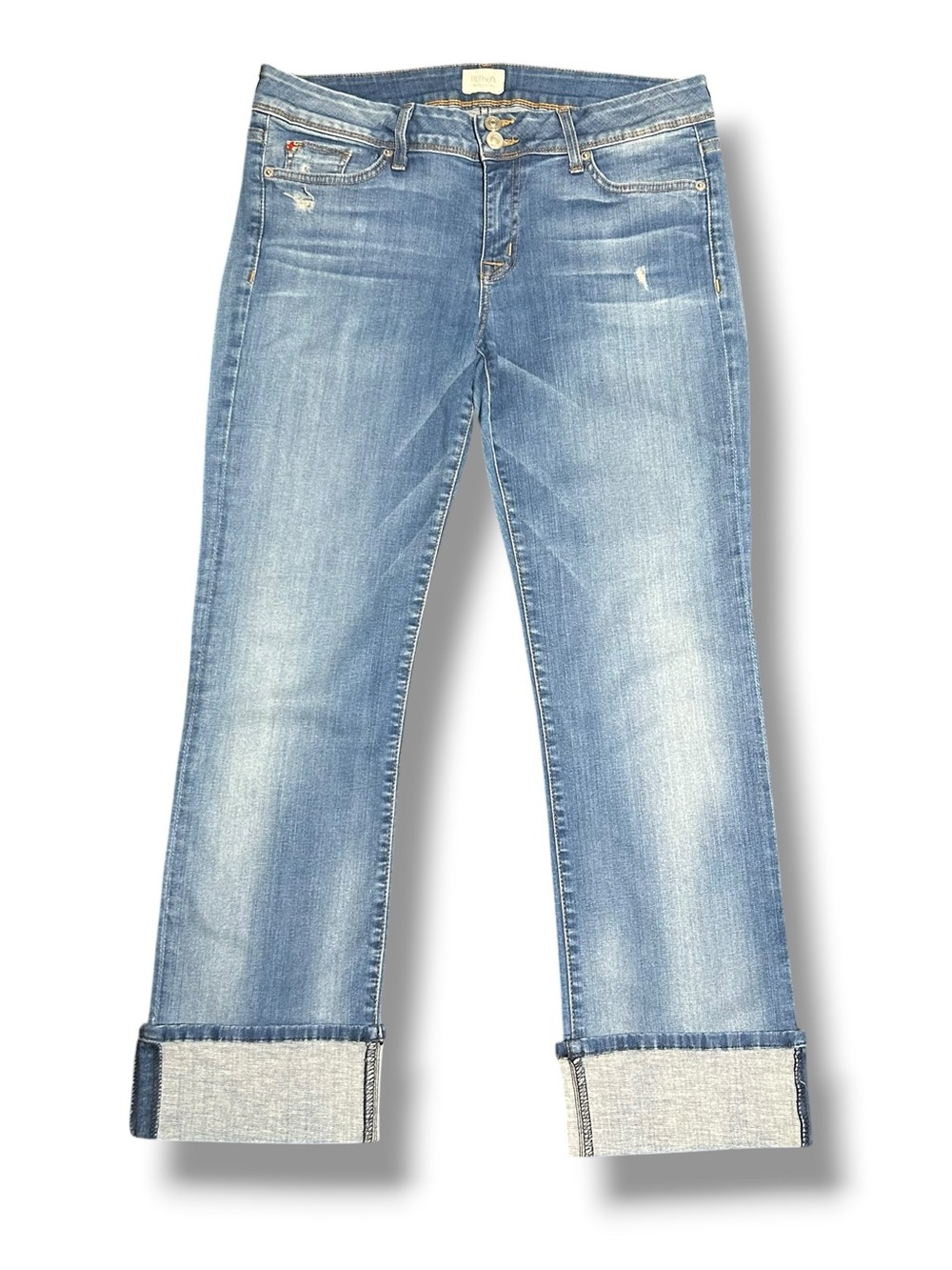Hudson Ginny Crop Straight w/cuff Size 30 Light Wash Denim Jeans flap pockets